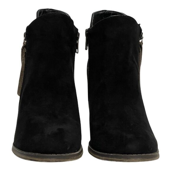 MIA MONTGOMERY BLACK  FAUX SUEDE BOHO FEATHER ZIPPER PULL DETAIL BOOTIES SIZE‎ 8 - Picture 3 of 8